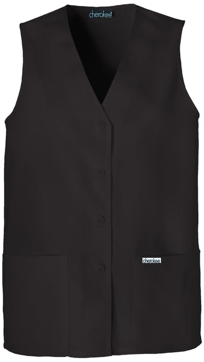 Cherokee Professional Whites Black / XS Professional Solids Button Front Vest 1602