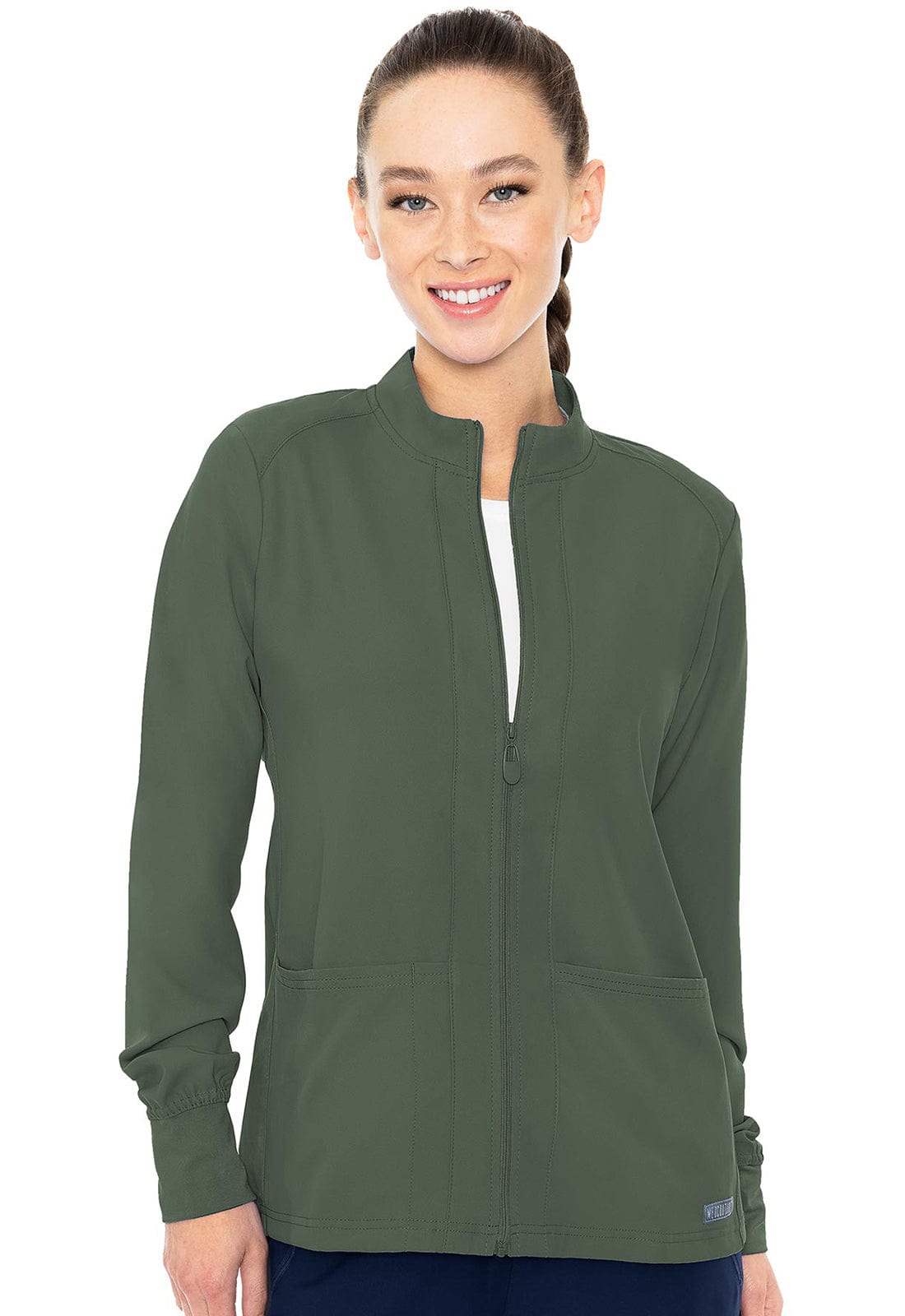 Med Couture MC Insight Olive / XS MC Insight  Zip Front Warm-Up Scrub Jacket With Shoulder Yokes MC2660